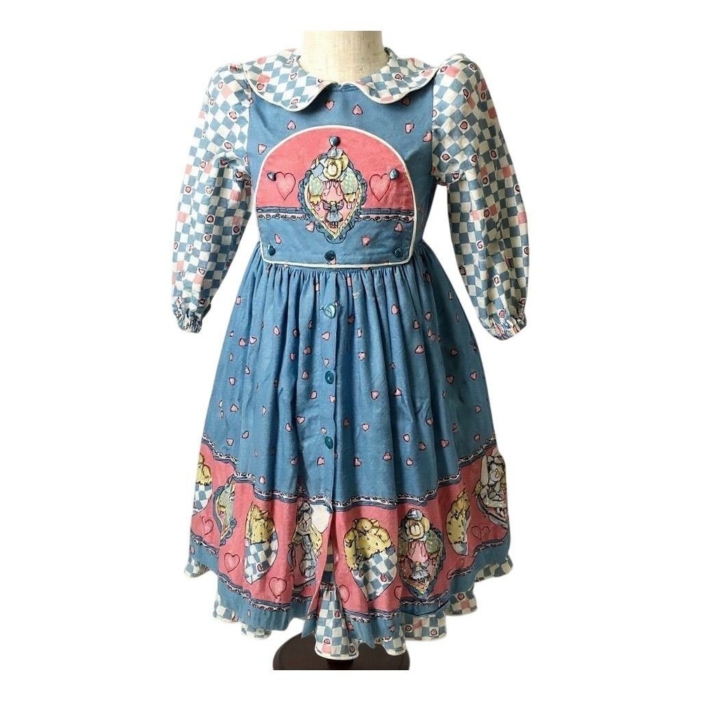 Daisy Kingdom Girls Dress Size 4‎ Blue Checkered Vintage Party NOTES - AC